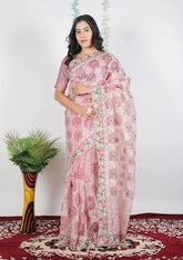 Embroidery Peach Saree With Unstiched Blouse Piece-MWPK-304-PEACH